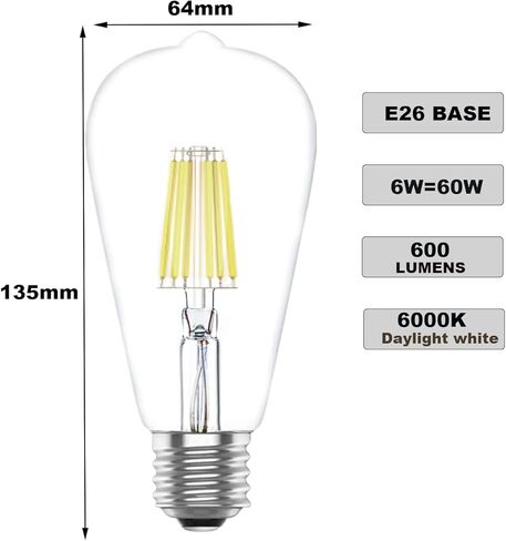 Vintage LED Light Bulbs,E26 Edison Filament,6W,60 Watts Equivalent,Soft White 2700K,2 Packs in Kuwait