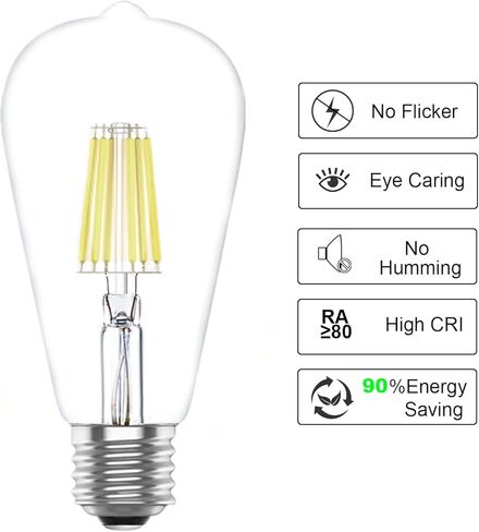 Vintage LED Light Bulbs,E26 Edison Filament,6W,60 Watts Equivalent,Soft White 2700K,2 Packs in Kuwait
