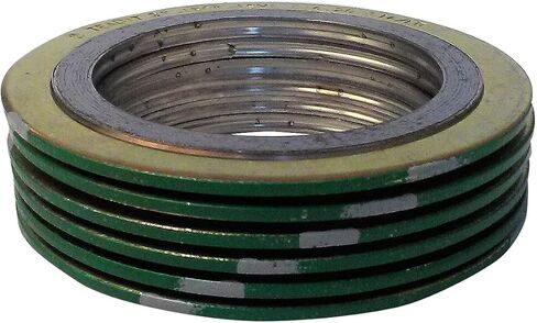 حشية جرح حلزونية من الفولاذ المقاوم للصدأ 900018316GR300X6 316L مع حشو جرافيت مرن، لأنابيب 18 بوصة، فئة الضغط 300 # (الكمية: 6)، شريط أخضر مع خطوط رمادية (عبوة من 6 قطع) in Kuwait