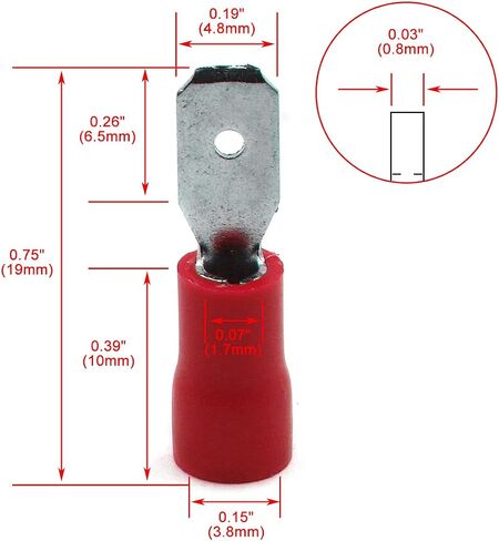 Baomain ذكر أحمر معزول سلك مجرف موصل كهربائي تجعيد محطة 22-16 AWG 4.8 x 0.5mm حزمة من 100 in Saudi Arabia