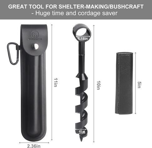 KOSIBATE Bushcraft Gear, Hand Auger Wrench for Easy Wood Drilling - Settlers Wrench and Bushcraft Tools Perfect for Camping and Woodworking Tasks-Scotch Eye Wood Drill with Leather Case Brown in Saudi Arabia