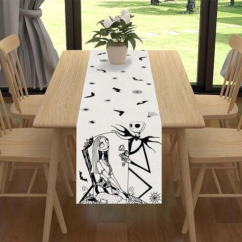 Nightmare Before Christmas Table Runner 72 Inches Long Gothic Jack Skellington and Sally Halloween Christmas Xmas Winter Holiday Home Kitchen Dinging Room Table Decorations in Kuwait