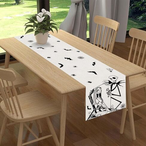 Nightmare Before Christmas Table Runner 72 Inches Long Gothic Jack Skellington and Sally Halloween Christmas Xmas Winter Holiday Home Kitchen Dinging Room Table Decorations in Kuwait