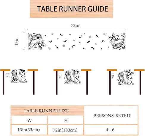 Nightmare Before Christmas Table Runner 72 Inches Long Gothic Jack Skellington and Sally Halloween Christmas Xmas Winter Holiday Home Kitchen Dinging Room Table Decorations in Kuwait