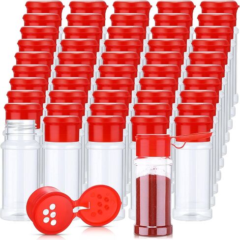 50 Pcs Plastic Spice Jars Spice Bottles Seasoning Jars Spice Shaker Plastic Jars 3.3fl oz/100ml Seasoning Shaker with Red Shaker Lid for Storing Spice Herbs and Seasoning Powders for Kitchen Camp in Saudi Arabia