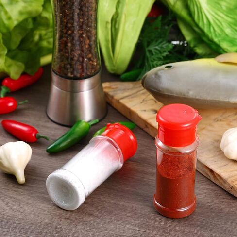 50 Pcs Plastic Spice Jars Spice Bottles Seasoning Jars Spice Shaker Plastic Jars 3.3fl oz/100ml Seasoning Shaker with Red Shaker Lid for Storing Spice Herbs and Seasoning Powders for Kitchen Camp in Saudi Arabia