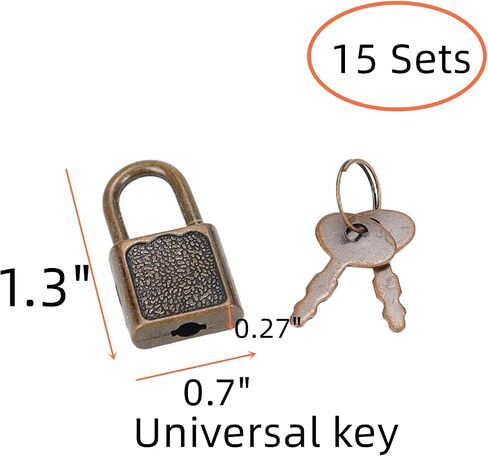 15 Pcs Mini Diary Metal Lock,Mini Padlock with Key for Suitcase Lock Schoolbag Backpack Padlock Luggage Lock Padlock,Bronze in Kuwait