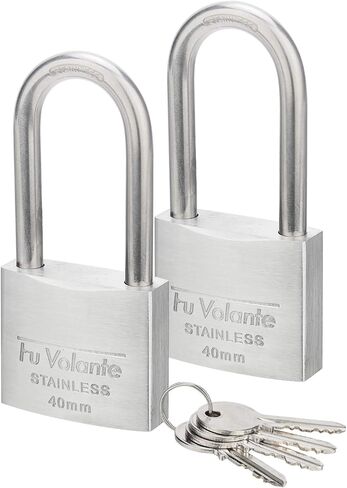 Stainless Steel Pin Tumbler Padlock, 304 Marine Series, Weatherproof Padlock for Outdoor use, 1-1/2 inch Wide Body, Keyed Alike Locks- Stainless Steel Body & Long Shackle-2 Pack in Saudi Arabia