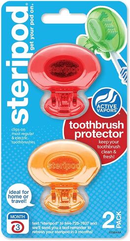Steripod Clip-on Toothbrush Protector, Red/Orange, 2 Count, (Pack of 1) in Kuwait