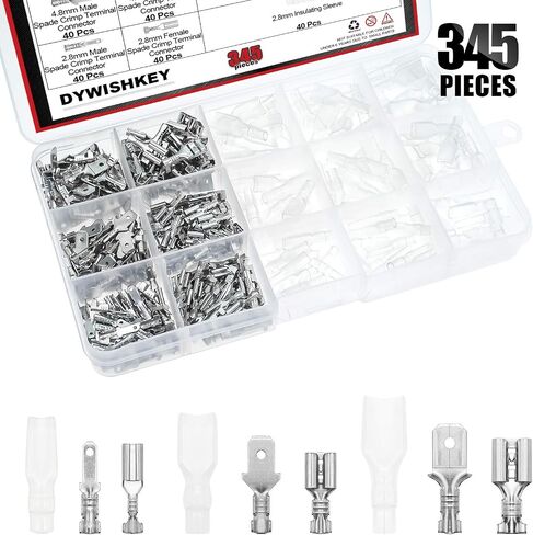 DYWISHKEY 345Pcs Quick Splice 2.8mm 4.8mm 6.3mm Male and Female Wire Spade Connector Wire Crimp Terminal Block with Insulating Sleeve Assortment Kit for Electrical Wiring Car Audio Speaker in Saudi Arabia