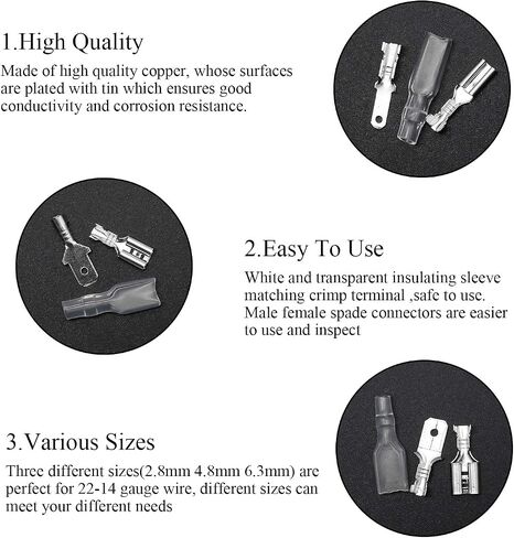 DYWISHKEY 345Pcs Quick Splice 2.8mm 4.8mm 6.3mm Male and Female Wire Spade Connector Wire Crimp Terminal Block with Insulating Sleeve Assortment Kit for Electrical Wiring Car Audio Speaker in Saudi Arabia