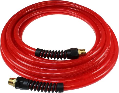 Coilhose Pneumatics PFE40504TR Flexeel Reinforced Polyurethane Air Hose, 1/4-Inch ID, 50-Foot Length with (2) 1/4-Inch MPT Reusable Strain Relief Fittings, Transparent Red in Saudi Arabia