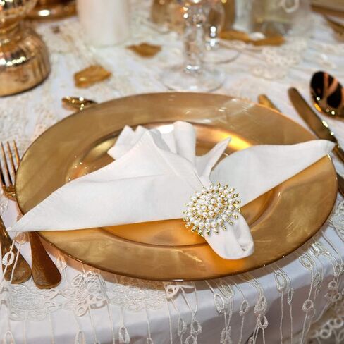 Patelai 8 Pcs Pearl Napkin Rings Flower Rhinestone Napkin Holder Metal Christmas Napkin Rings Set for Xmas Holiday Birthday Party Dinner Table Decoration in Kuwait