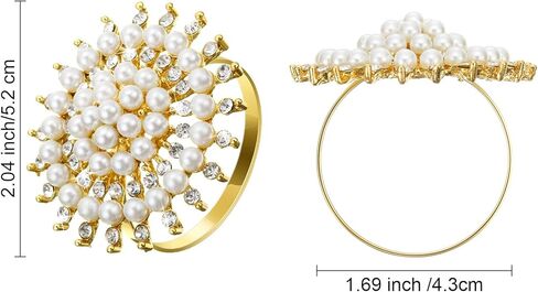 Patelai 8 Pcs Pearl Napkin Rings Flower Rhinestone Napkin Holder Metal Christmas Napkin Rings Set for Xmas Holiday Birthday Party Dinner Table Decoration in Kuwait