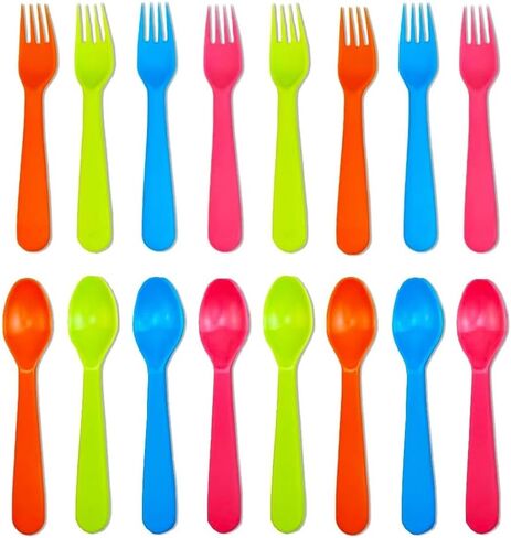 Jawbush 16 Pcs Kids Utensils, Plastic Kids Forks and Spoons, Reusable Toddler Utensils, Durable Flatware Set for Lunch Box, Easy to Use, BPA Free in Saudi Arabia