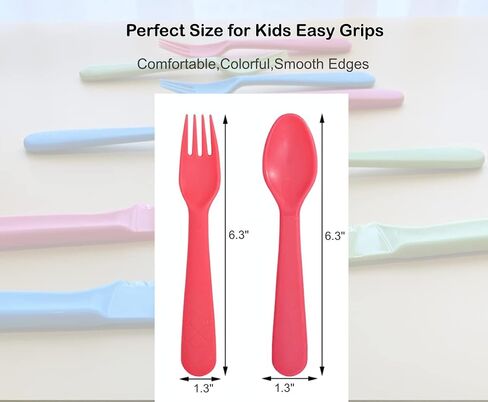 Jawbush 16 Pcs Kids Utensils, Plastic Kids Forks and Spoons, Reusable Toddler Utensils, Durable Flatware Set for Lunch Box, Easy to Use, BPA Free in Saudi Arabia