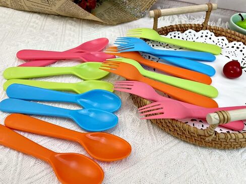 Jawbush 16 Pcs Kids Utensils, Plastic Kids Forks and Spoons, Reusable Toddler Utensils, Durable Flatware Set for Lunch Box, Easy to Use, BPA Free in Saudi Arabia