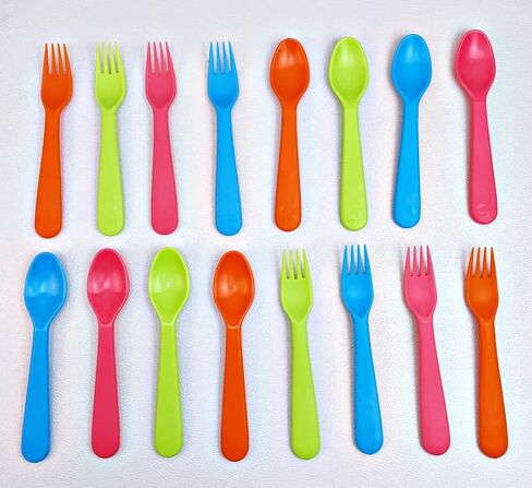 Jawbush 16 Pcs Kids Utensils, Plastic Kids Forks and Spoons, Reusable Toddler Utensils, Durable Flatware Set for Lunch Box, Easy to Use, BPA Free in Saudi Arabia
