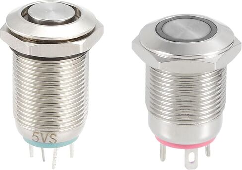 MECCANIXITY مفتاح زر ضغط معدني 12 مم 1NO 5V ضوء LED أزرق ومفتاح ضغط معدني مؤقت 12 مم 2A 1NO 3-6VAC/DC ضوء LED أحمر مجموعة واحدة in Kuwait