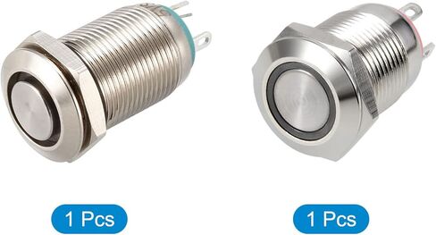 MECCANIXITY مفتاح زر ضغط معدني 12 مم 1NO 5V ضوء LED أزرق ومفتاح ضغط معدني مؤقت 12 مم 2A 1NO 3-6VAC/DC ضوء LED أحمر مجموعة واحدة in Kuwait