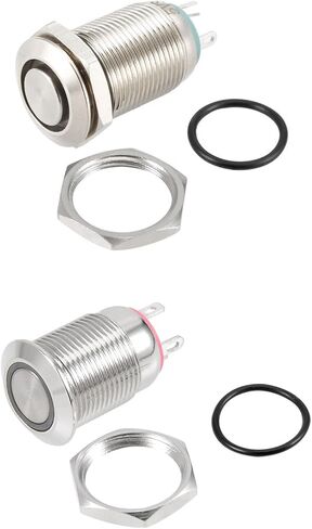 MECCANIXITY مفتاح زر ضغط معدني 12 مم 1NO 5V ضوء LED أزرق ومفتاح ضغط معدني مؤقت 12 مم 2A 1NO 3-6VAC/DC ضوء LED أحمر مجموعة واحدة in Kuwait