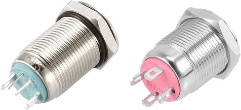 MECCANIXITY مفتاح زر ضغط معدني 12 مم 1NO 5V ضوء LED أزرق ومفتاح ضغط معدني مؤقت 12 مم 2A 1NO 3-6VAC/DC ضوء LED أحمر مجموعة واحدة in Kuwait