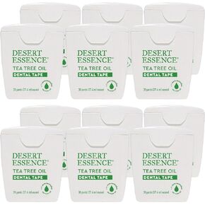 Desert Essence Tea Tree Oil Dental Tape - 30 Yards - Pack of 6 - Naturally Waxed w/Beeswax - Thick Flossing No Shred Tape - On The Go - Removes Food Debris Buildup - Cruelty-Free Antiseptic in Kuwait