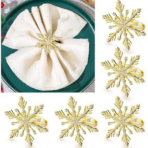 Christmas Snowflake Napkin Ring Xmas Napkin Rings Holder Buckle Christmas Napkin Ring Rhinestone Metal Round Serviette Buckle for Christmas Wedding Party Table Decoration Supplies (Gold,6 Pieces)