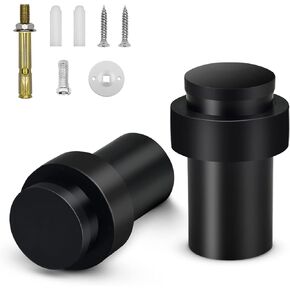 Door Stoppers 2 Pack, Floor Door Stop 2.5 Inch Cylindrical Black Door Stops Rubber Bumper Modern Commercial Decorative Door Stopper Wall Protector Floor Mount Doorstops