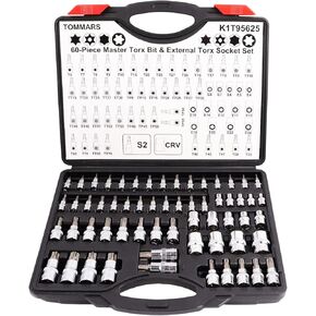 توممارز طقم لقم توركس ماستر 60 قطعة ومقبس توركس خارجي 1/4 انش، 3/8 انش، 1/2 انش، لقم ستيل S2، مقابس سي ار في E4-E24، T6-T70، TT6-TT70، TP8-TP60 in Kuwait