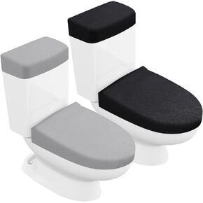 4PCS Toilet Lid Cover and Toilet Tank Cover, Stretch Toilet Lid Covers for Most Size Toilet Lids, Black and Light Gray in Kuwait