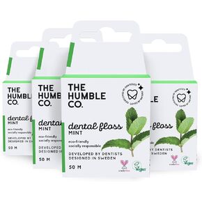 The Humble Co. خيط تنظيف الأسنان (4 عبوات) - خيط تنظيف أسنان نباتي مشمع مع إكسيليتول، 55 ياردة من خيط تنظيف الأسنان للبالغين والأطفال للعناية باللثة والعناية بالأسنان (نعناع)