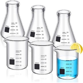 LEIFIDE 6 Pcs Beaker and Flask Set Glass Beaker Set (3Pcs), Erlenmeyer Flask Set (3Pcs) 50ml Graduated Flasks Laboratory Chemistry Set Mini Glassware in Saudi Arabia