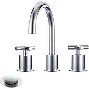 2 Cross-Handle Gold Bathroom Sink Faucets with Waste Drain for 3 Hole 4-16 inch Deck Sink, Solid Brass Brushed Gold