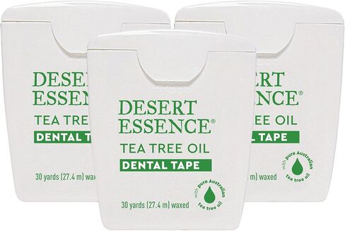 شريط أسنان بزيت شجرة الشاي من Desert Essence - 30 ياردة - عبوة من 6 قطع - مشمع طبيعي مع شمع العسل - خيط تنظيف سميك بدون شريط تمزيق - أثناء التنقل - يزيل تراكم بقايا الطعام - مطهر لم يتم الإساءة إلى الحيوانات لتصنيعه in Kuwait