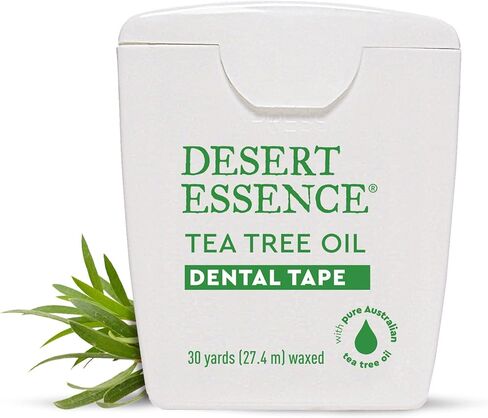شريط أسنان بزيت شجرة الشاي من Desert Essence - 30 ياردة - عبوة من 6 قطع - مشمع طبيعي مع شمع العسل - خيط تنظيف سميك بدون شريط تمزيق - أثناء التنقل - يزيل تراكم بقايا الطعام - مطهر لم يتم الإساءة إلى الحيوانات لتصنيعه in Kuwait