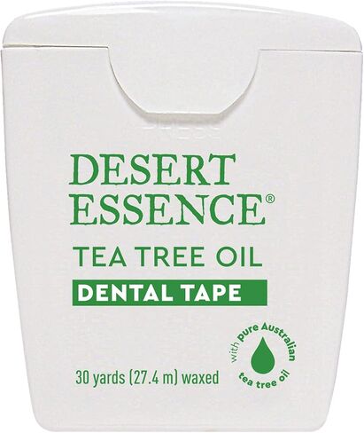 شريط أسنان بزيت شجرة الشاي من Desert Essence - 30 ياردة - عبوة من 6 قطع - مشمع طبيعي مع شمع العسل - خيط تنظيف سميك بدون شريط تمزيق - أثناء التنقل - يزيل تراكم بقايا الطعام - مطهر لم يتم الإساءة إلى الحيوانات لتصنيعه in Kuwait