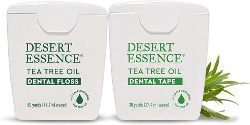 شريط أسنان بزيت شجرة الشاي من Desert Essence - 30 ياردة - عبوة من 6 قطع - مشمع طبيعي مع شمع العسل - خيط تنظيف سميك بدون شريط تمزيق - أثناء التنقل - يزيل تراكم بقايا الطعام - مطهر لم يتم الإساءة إلى الحيوانات لتصنيعه in Kuwait
