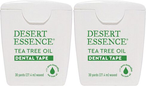 شريط أسنان بزيت شجرة الشاي من Desert Essence - 30 ياردة - عبوة من 6 قطع - مشمع طبيعي مع شمع العسل - خيط تنظيف سميك بدون شريط تمزيق - أثناء التنقل - يزيل تراكم بقايا الطعام - مطهر لم يتم الإساءة إلى الحيوانات لتصنيعه in Kuwait