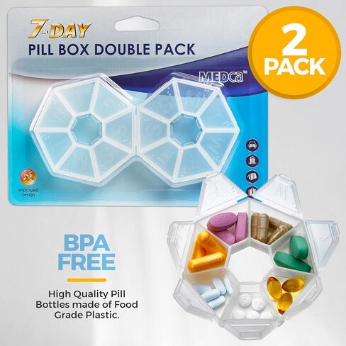 MEDca Weekly Pill Organizer Clear 7-Sided Pill Reminder, Round Shaped in Saudi Arabia