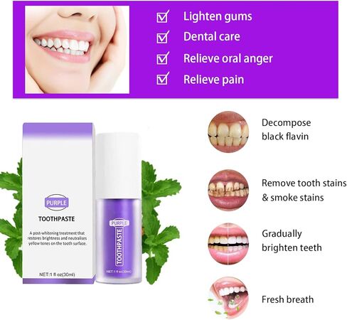 معجون أسنان أرجواني لتبييض الأسنان، جل معجون تبييض الأسنان الأرجواني للأسنان الحساسة، معجون أسنان لتنظيف الأسنان للأسنان الصفراء، مجموعة تبييض الأسنان الأرجوانية وإزالة البقع in Kuwait