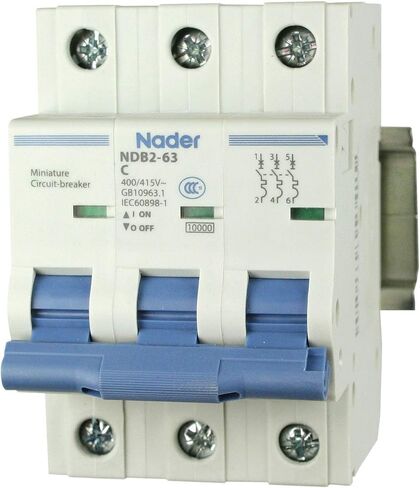 40 أمبير، 480 فولت تيار متردد، 3 أقطاب، قاطع دائرة مصغر مثبت على سكة حديد DIN، منحنى الرحلة: C، UL1077 in Kuwait