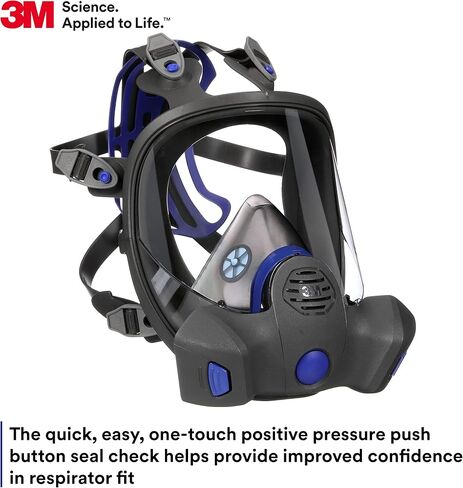 3M Secure Click Full Face Reusable Respirator with Large Lens, Speaking Diaphragm and Push Button Seal Check, FF-802, Painting, Sanding, Chemical Clean-up, Sawing, Medium in Saudi Arabia