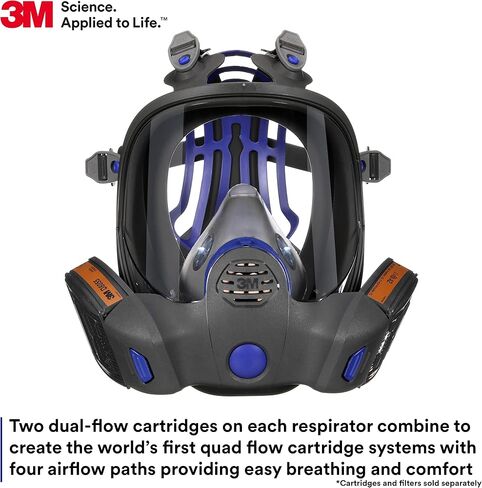 3M Secure Click Full Face Reusable Respirator with Large Lens, Speaking Diaphragm and Push Button Seal Check, FF-802, Painting, Sanding, Chemical Clean-up, Sawing, Medium in Saudi Arabia