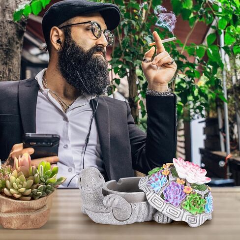 منفضة سجائر سكوتي المحمولة مع غطاء من الراتنج في الهواء الطلق منفضة سجائر مقاومة للماء، ديكور سلحفاة لطيف، منفضة سجائر بدون دخان، مكتب منزلي، فناء حديقة، شرفة، ديكور داخلي خارجي، منفضة سجائر سجائر in Kuwait