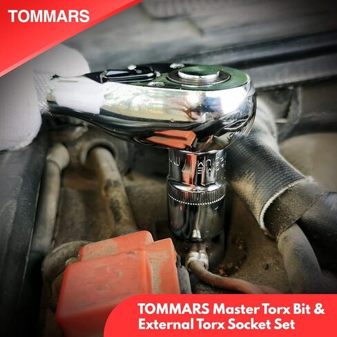 TOMMARS 60-Pc Master Torx Bit Socket and External Socket Set 1/4", 3/8", 1/2" Drive, S2 Steel Bits, CRV Sockets E4-E24, T6-T70,TT6-TT70,TP8-TP60 in Kuwait
