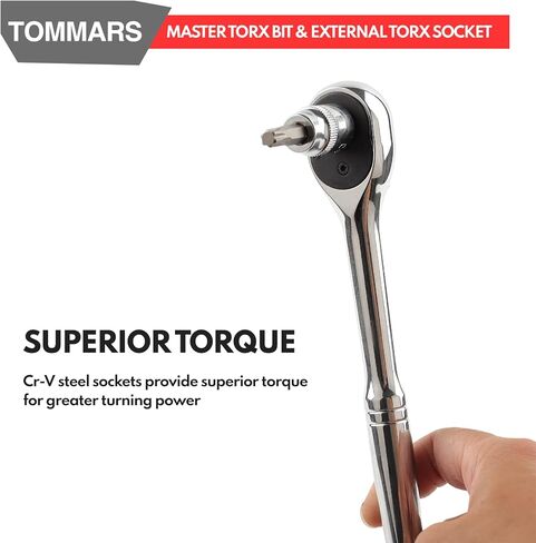 TOMMARS 60-Pc Master Torx Bit Socket and External Socket Set 1/4", 3/8", 1/2" Drive, S2 Steel Bits, CRV Sockets E4-E24, T6-T70,TT6-TT70,TP8-TP60 in Kuwait