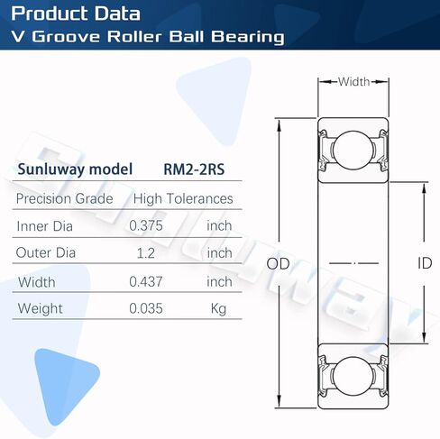 Sunluway 16 حزمة RM2-2RS 3/8 بوصة محامل كروية دوارة مزدوجة الجوانب مطاطية محكمة الغلق على شكل حرف V مشحمة مسبقًا، أداء مستقر، فعالة من حيث التكلفة in Saudi Arabia