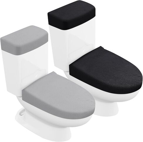 4PCS Toilet Lid Cover and Toilet Tank Cover, Stretch Toilet Lid Covers for Most Size Toilet Lids, Black and Light Gray in Saudi Arabia