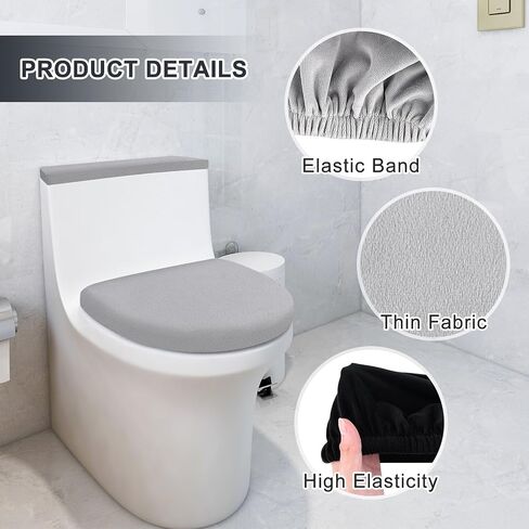 4PCS Toilet Lid Cover and Toilet Tank Cover, Stretch Toilet Lid Covers for Most Size Toilet Lids, Black and Light Gray in Saudi Arabia